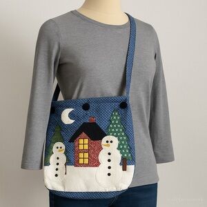 Boyds Collection Vintage Quilted Snowman House Christmas‎ Tote Shoulder Bag